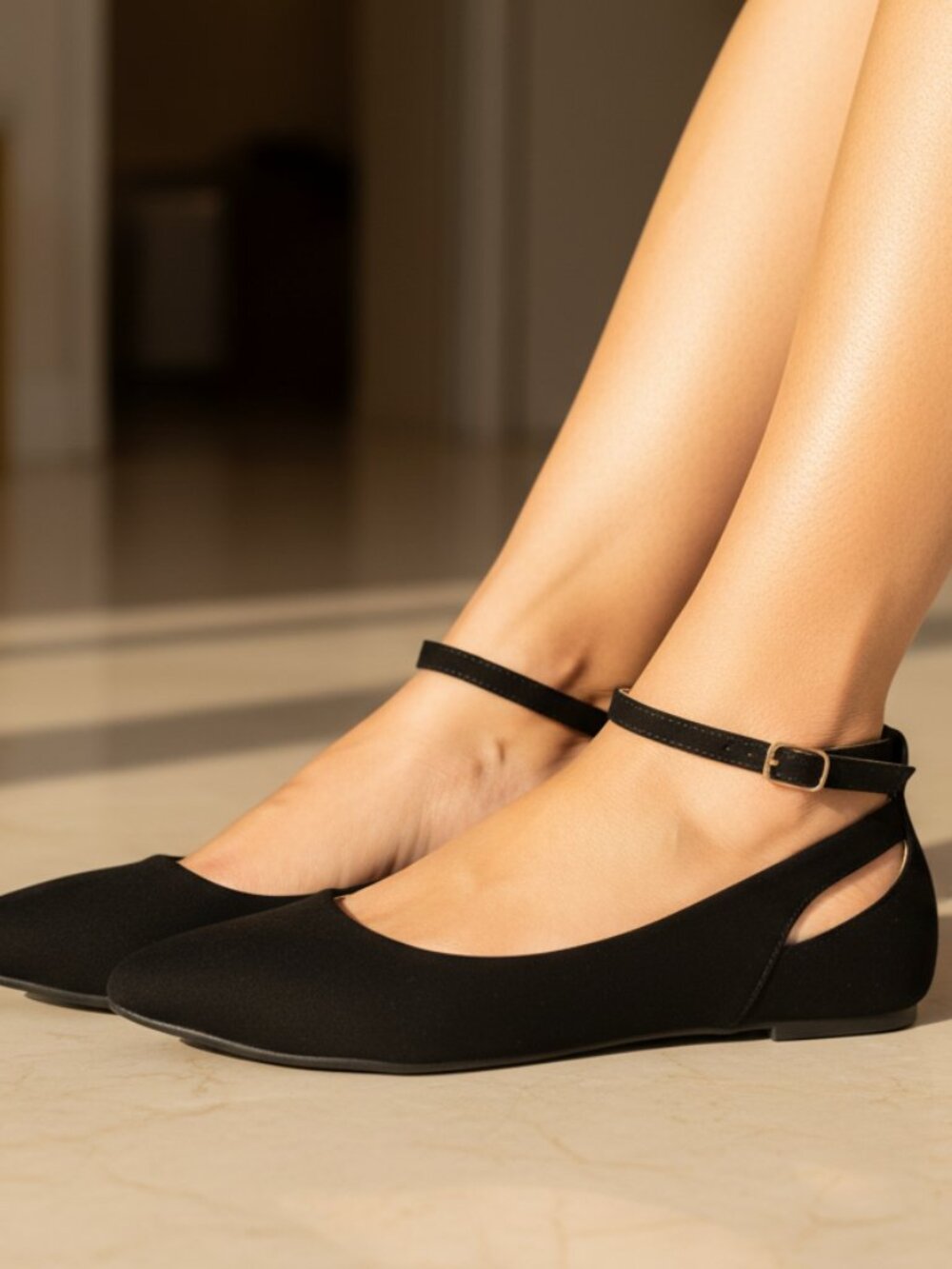 NWT Pazzle Black Ankle Strap Pointed Toe Ballet Flats - Picture 10 of 11